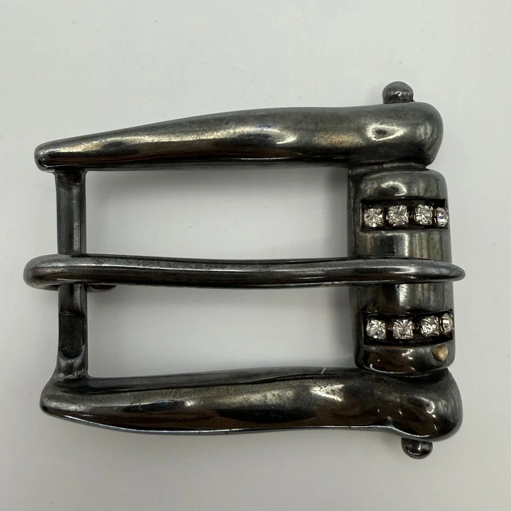 Vintage Emporio Armani Belt Buckle Gunmetal Rhinestone  Made in Italy